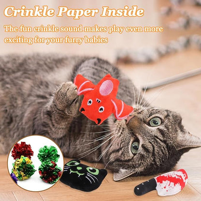 LOMIMOS 6Pcs Halloween Catnip Toys,Cat Toys Chew Bite Plush Toy with Crinkle Paper Kitten Pumpkin Spider Bat Knife for Indoor Interactive Play &amp; Exercise