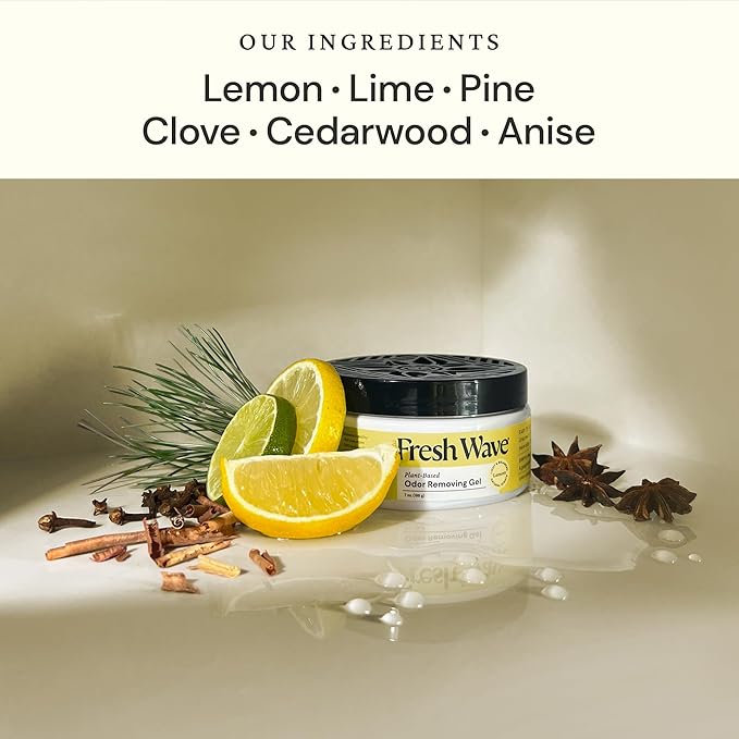 Fresh Wave Lemon Odor Removing Gel, 7 oz., Pack of 3 - Safer Odor Absorbers for Home, Natural Plant-Based Odor Eliminator, Every 7 oz. lasts 15-30 Days, For Cooking, Trash &amp; Pets