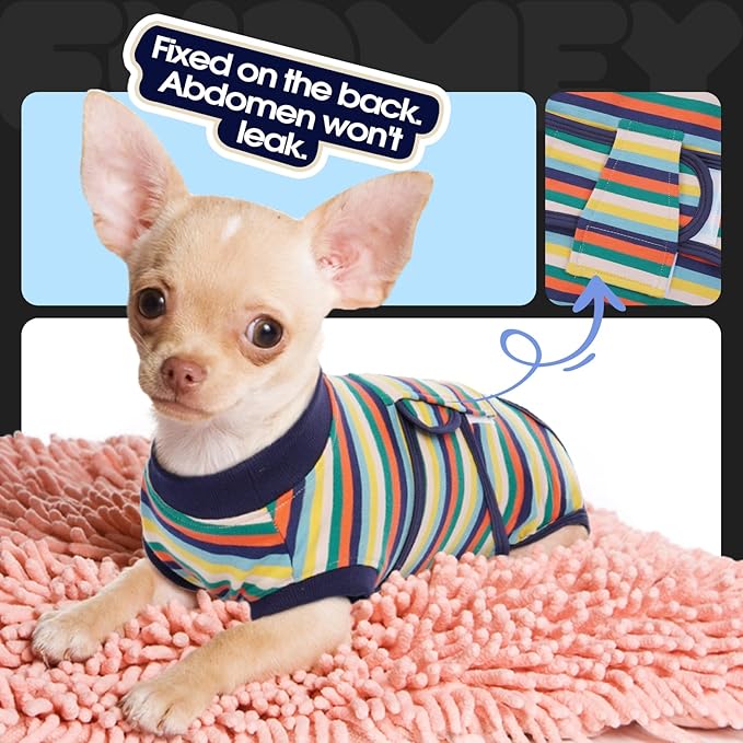 FUAMEY Recovery Suit for Dogs After Surgery,Soft Breathable Dog Bodysuit E-Collar &amp; Cone Alternative Surgical Suit,Male Female Dog Neuter Spay Suits Anti Licking Wounds Onesie Dark Blue Stripes XXL