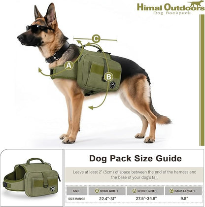 Himal Outdoors Dog Backpack &amp; Saddle Bag, Tactical Hiking Backpack for Large Dogs with Side Pockets &amp; Adjustable Strap
