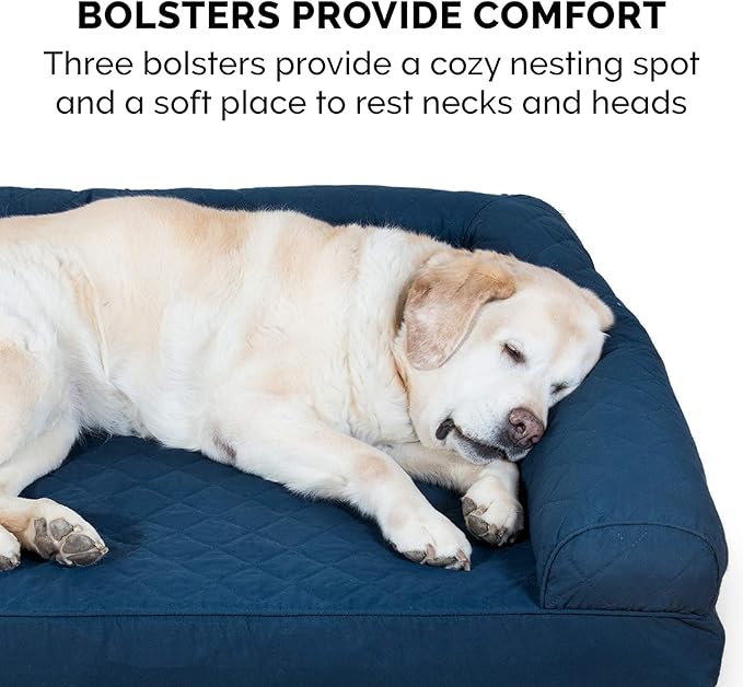 Furhaven Orthopedic Dog Bed for Large Dogs w/ Removable Bolsters &amp; Washable Cover, For Dogs Up to 95 lbs - Quilted Sofa - Navy (Blue), Jumbo/XL