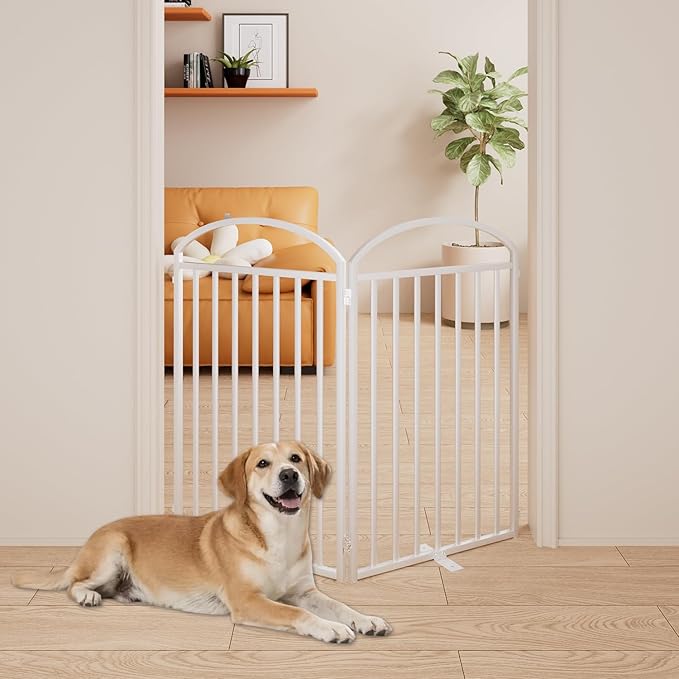 2 Panles Full Matel Freestanding Dog Gates with Door, 48"Extra Wide 36"Tall Free Standing Dog Pet Gate for Indoor &amp; Outdoor. Foldable Pet Fences for Doorways, House, Stairs, Porch, Deck, Yard