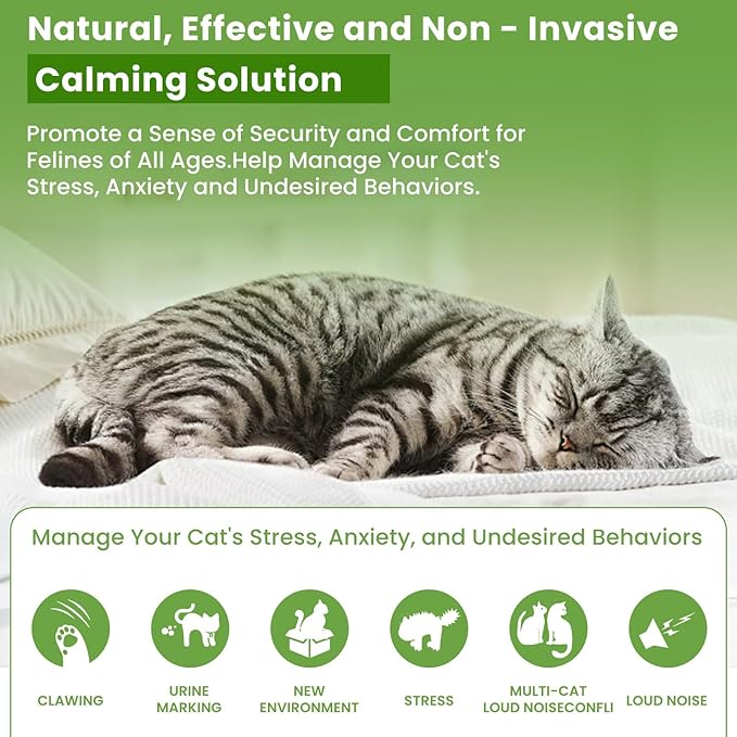Calming Diffuser Kit for Cat, Cat Pheromone Calming Diffuser Starter Helps Ruduce Anxious, Anti-Stress &amp; Comforts Cats (2 Diffuser + 6 Refills)