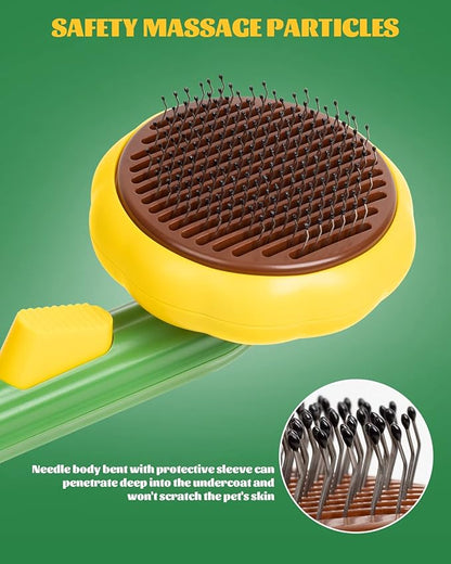 Self-Cleaning Dog &amp; Cat Slicker Brush, Skin Friendly Deshedding Grooming Tool for Long or Short Haired Dogs Cats Rabbits, Dog Shedding Brush with Release Button-Sunflower