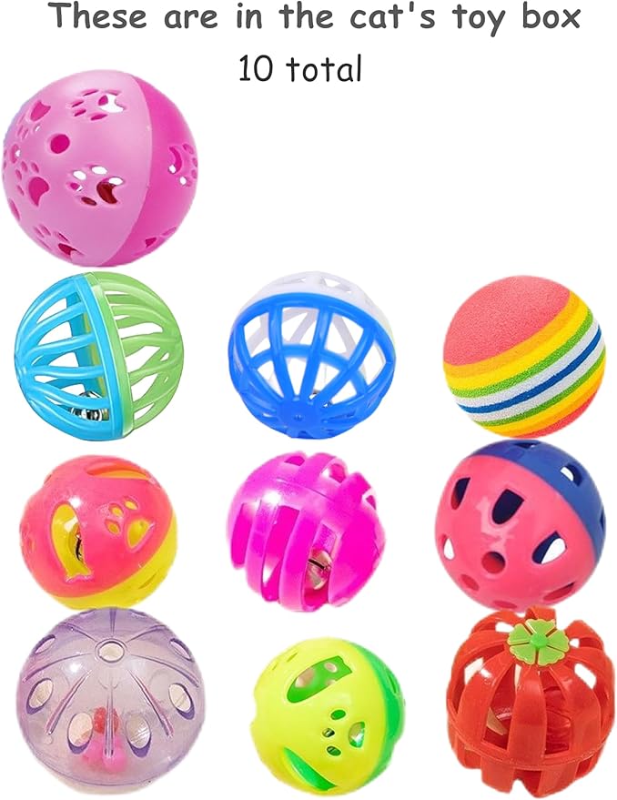 10-Pack Colorful Cat Toy Balls with Bells for Indoor Cats and Kittens (1.5&