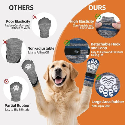 PUPTECK Non-Slip Dog Socks to Prevent Licking Paws, Double Sides Dog Boots &amp; Paw Protectors Booties on Hardwood Floors Hot Pavement with Grippers, for Small Medium Large Senior Dogs, Navy Blue L