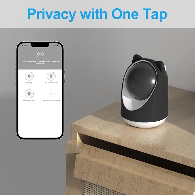 Security Camera Indoor,Wi-Fi &amp;Two-Way Audio,Indoor Camera for Home,Baby/Dog/Cat/Pet Camera with Phone App,Night Vision,Motion Tracking, Compatible with Alexa (Black)