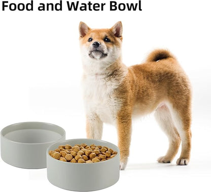 Ceramic 6.1inch Non-Slip Dog Food and Water Bowl for Small &amp; Medium Breed Dogs,Pet Bowl for Replacement, Protects Cervical Spine (Grey)