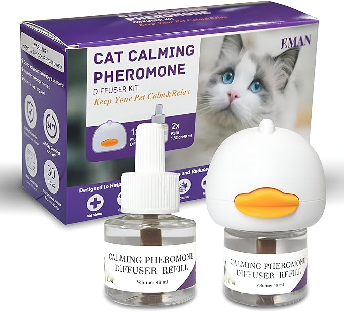 Cat Calming Pheromone Diffuser – Premium Cat Calming Diffuser for Stress &amp; Anxiety Relief – Reduces Scratching, Spraying &amp; Fighting – 60 Day Supply, 48ml Bottle – Ideal for All Cats &amp; Multi-Cat Homes