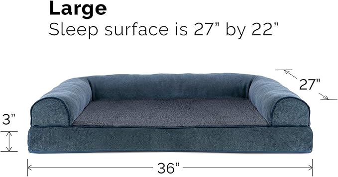 Furhaven Cooling Gel Dog Bed for Large/Medium Dogs w/ Removable Bolsters &amp; Washable Cover, For Dogs Up to 55 lbs - Sherpa &amp; Chenille Sofa - Orion Blue, Large