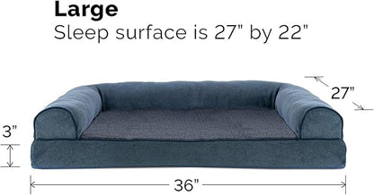 Furhaven Cooling Gel Dog Bed for Large/Medium Dogs w/ Removable Bolsters &amp; Washable Cover, For Dogs Up to 55 lbs - Sherpa &amp; Chenille Sofa - Orion Blue, Large