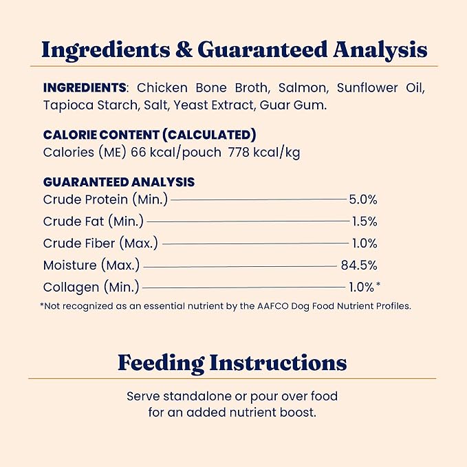 Solid Gold Bone Broth Cat Food Topper - Limited Ingredient Lickable Cat Broth Pouches w/Salmon Protein Shreds &amp; Collagen for Hydration &amp; Gut Support - Easy to Serve Gravy for Cats Meal Topper - 12ct