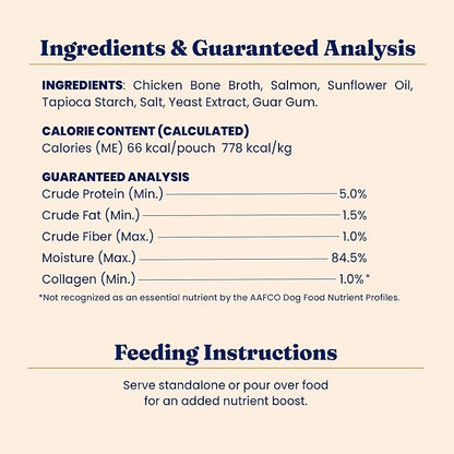 Solid Gold Bone Broth Cat Food Topper - Limited Ingredient Lickable Cat Broth Pouches w/Salmon Protein Shreds &amp; Collagen for Hydration &amp; Gut Support - Easy to Serve Gravy for Cats Meal Topper - 12ct