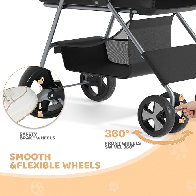 Magshion Foldable Pet Stroller, 3-in-1 Dog Travel Jogger with Detachable Carrier, Cup Holder, Storage Basket, Folding Carrier for Small/Medium Dogs &amp; Cats Up to 33 lbs, Black