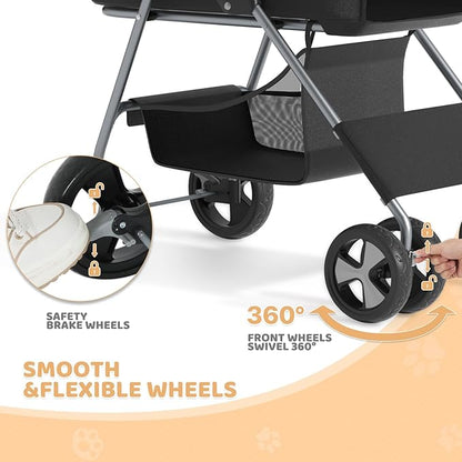 Magshion Foldable Pet Stroller, 3-in-1 Dog Travel Jogger with Detachable Carrier, Cup Holder, Storage Basket, Folding Carrier for Small/Medium Dogs &amp; Cats Up to 33 lbs, Black