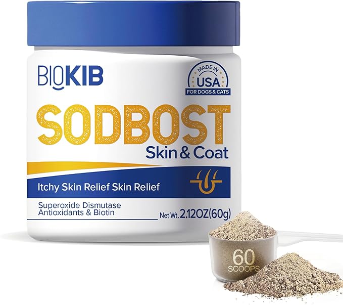 SODBOST Dog Allergy &amp; Itch Relief, Cat Skin &amp; Coat Supplement Powder -SOD Enzyme Skin Relief Formula for Allergy &amp; Itch Relief &amp; Reduces Shedding - Plant-Based, Made in USA - 60 Scoops