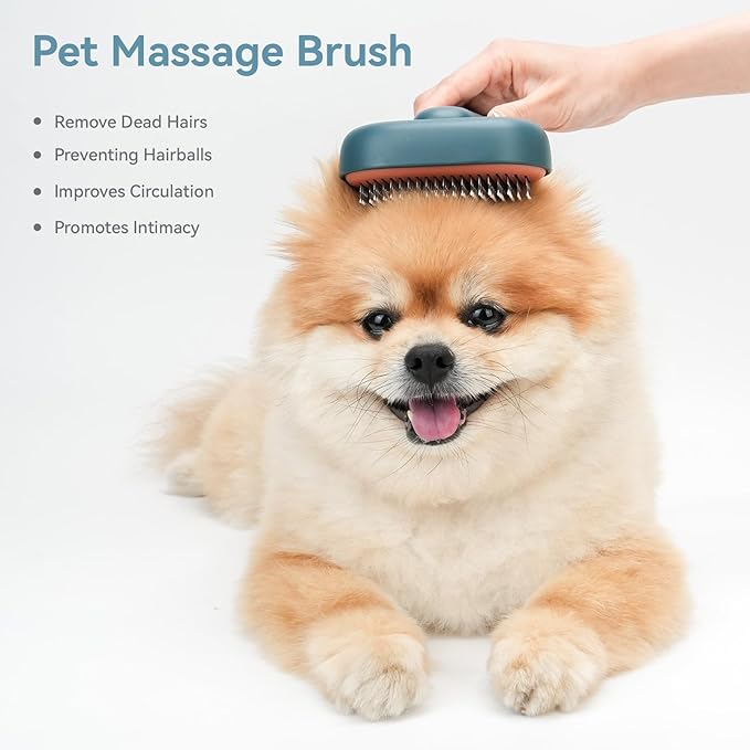 Aumuca Dog Brush for Shedding, Self Cleaning Cat Grooming Brush with Release Button, Cat Hair Brush to Remove Loose Fur, Tangles &amp; Dirt, Great for Long and Short Haired Cats, Green