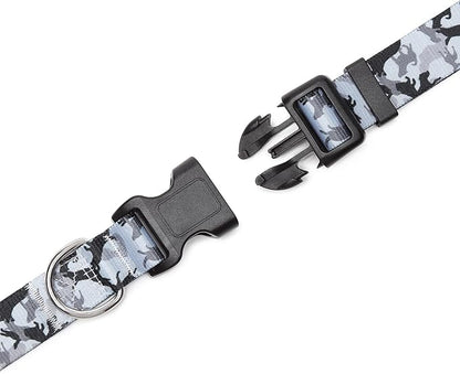 Mercano Adjustable Dog Collar - Special Design Patterns, Soft Nylon Comfortable Sturdy Pet Collar for Small Medium Large Dogs (S, Dog Camouflage Grey)