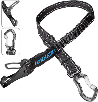 IOKHEIRA Dog Seatbelt, Updated Adjustable Harness Reflective Bungee Dog Car Seat Belt with Aviation Aluminum Alloy Rotatable Carabiner, Hook &amp; Buckle