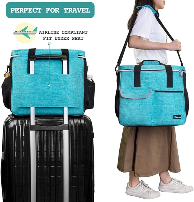 PetAmi Travel Bag Organizer - Dog &amp; Cat Diaper Bag with Food Container and Bowls, Perfect for Weekend Camping (Sea Blue, Large)