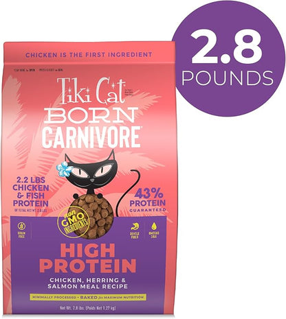 Tiki Cat Born Carnivore High Protein Dry Cat Food, Chicken Herring &amp; Salmon Meal, 2.8 lbs. Bag