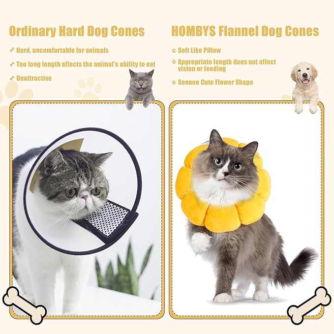 HOMBYS Soft Dog Cone for Dogs and Cats, Cute &amp; Fluffy Flower Shape for Claming, Adjustable Dog Collar Alternative After Surgery, Protective Elizabethan Collar for Dogs Recovery &amp; Stop Licking, S