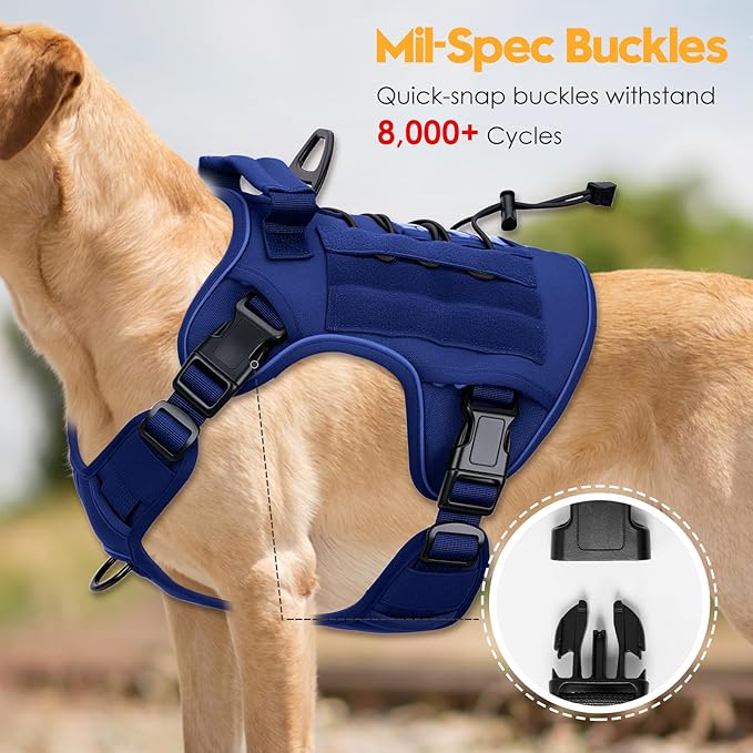 Heavy-Duty Tactical Dog Harness for Large Dogs, No Pull Adjustable Reflective Pet Vest with Molle System, K9 Military-Grade Control for Service Training, Outdoor &amp; 10+ Breeds, Dazzling Blue, X-Large