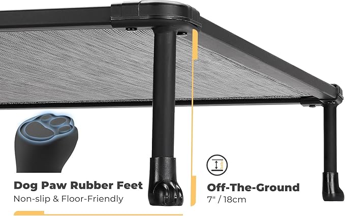 Veehoo Chewproof Elevated Dog Bed - Cooling Raised Pet Cot, Breathable Mesh, Washable &amp; Non-Slip for Medium Dogs, Indoor/Outdoor, Black Silver Mat and Black Frame, 32x25inches (Model CWC2203A03)