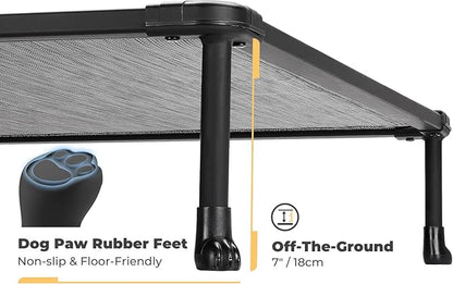 Veehoo Chewproof Elevated Dog Bed - Cooling Raised Pet Cot, Breathable Mesh, Washable &amp; Non-Slip for Large Dogs, Indoor/Outdoor, Black Silver Mat and Black Frame, 42x30inches (Model CWC2203A03)