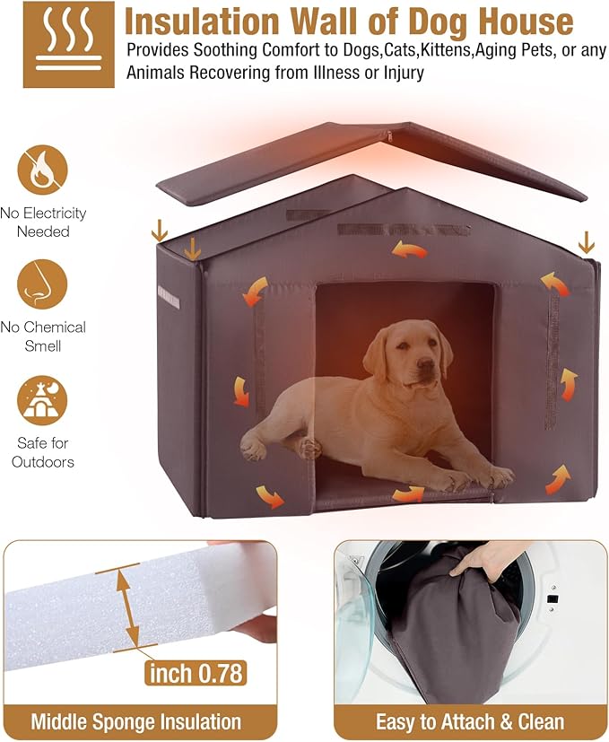 Extra Large Dog House Outdoor &amp; Indoor, Insulated Liner Dog Kennel Weatherproof for Winter, 6 Sides All-Round Foam with Strong Metal Chew Proof Frame, for Small Medium Large Dogs