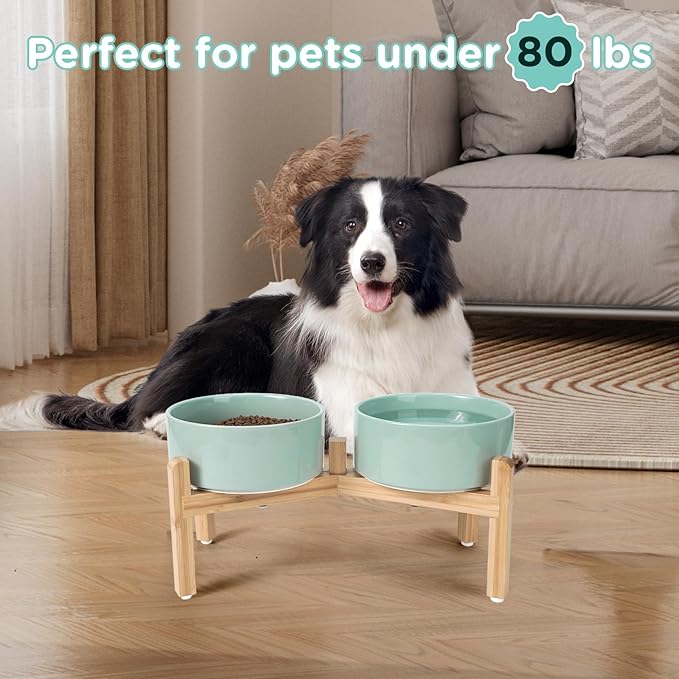 SPUNKYJUNKY Elevated Dog Bowls Ceramic, 7.3&
