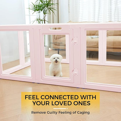 Clear Acrylic Plastic Dog Playpen - Clear Dog Play Pen - Easy Assemble Acrylic Dog Playpen - Puppy Playpen, Cat Playpen, Small Animal Playpen, Dog Play Pen Indoors (Pink-30.3" H, 10PCS)