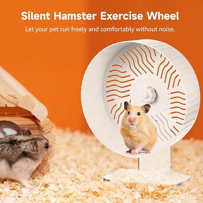 Silent Hamster Wheel, Hamster Exercise Wheel with Adjustable Acrylic Stand, Hamster Exercise Wheel for Gerbil, Syrian &amp; Dwarf, Chinchilla and More Small Animal Hamster Running Wheels (9.5 in)