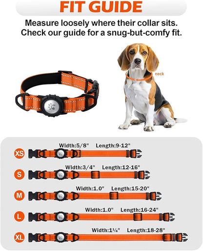 TagME Airtag Dog Collar,Waterproof Reflective Pet Collar with Airtag Holder,Soft Padded and Double D-Rings for Extra Large Dogs,Orange