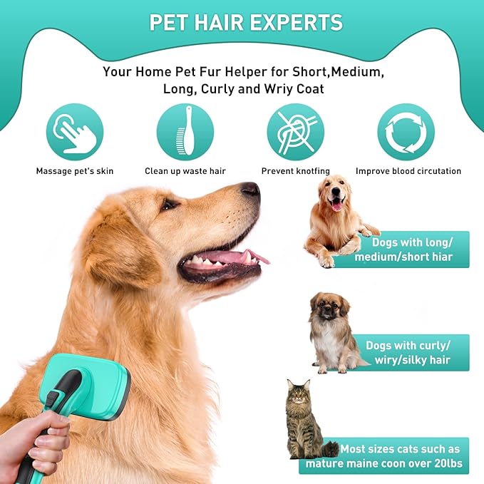 Dog Brush for Shedding Short Long Haired Cats, 5 in 1 Pet Grooming Kit for Small Medium &amp; Large Animals. Removes Loose Fur, Mats, Tangled. Easy Cleaning. Undercoat Rake + Steam Brush Included