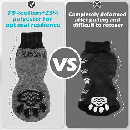 EXPAWLORER Anti-Slip Dog Socks,Dog Boots&amp;Paw Protectors to Prevent Licking,Dog Shoes for Hot/Cold Pavement, Double Sides Non-Skid Traction Control on Hardwood Floor for Senior Dogs
