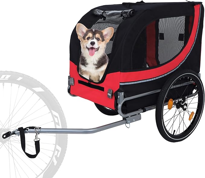 Blue-Grey Large Folding Bike Trailer for Dogs – Heavy-Duty Steel Frame, 66LB Capacity Pet Carrier for All-Terrain Cycling, Jogging &amp; Camping Adventures!