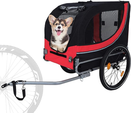 Blue-Grey Large Folding Bike Trailer for Dogs – Heavy-Duty Steel Frame, 66LB Capacity Pet Carrier for All-Terrain Cycling, Jogging &amp; Camping Adventures!