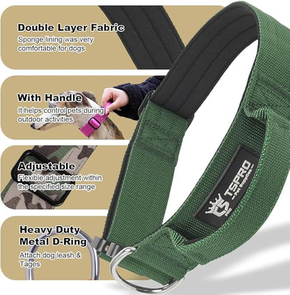 TSPRO Premium Dog Collars Tactical Dog Collar with Handle and Heavy Duty Quick-Release Metal Buckle Durable Thick and Adjustable for Medium to Large Dogs (Orange L)