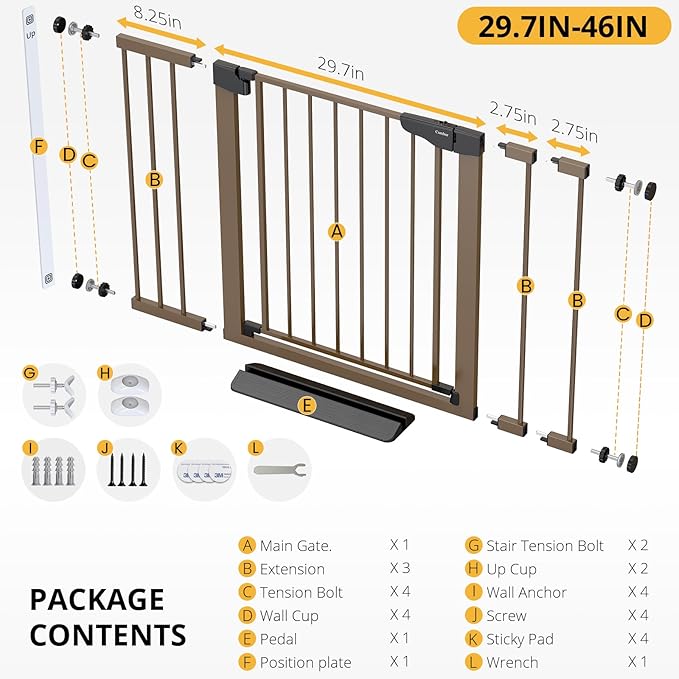 Cumbor 29.7-46" Baby Gate for Stairs, Mom&