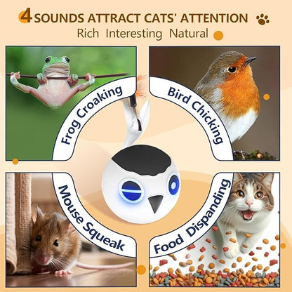 ORSDA Cat Ball Toys, Interactive Cat Toy for Indoor Bored Indoor Cats Kitten Toys, Automatic Electric Bird Moving Ball Toy, 4 Mode Voice &amp; Touch Control Rolling Chirping Stimulating, 2 Feather Tails
