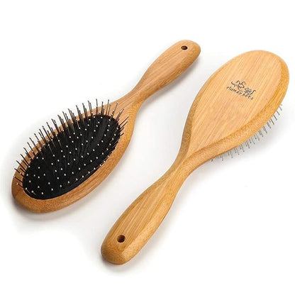 ClumsyPets Dog &amp; Cat Ball Pin Slicker Grooming Brush with Bamboo Handle for Pets Massage Bath and Removes Mats Loose Fur Hairs