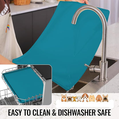 MateeyLife Dog &amp; Cat Food Water Mat for Floors Waterproof, Nonslip Pets Bowl Feeding Mats with Raised Edges, Silicone Matt Tray for Messy Drinkers, 18"x12", Teal