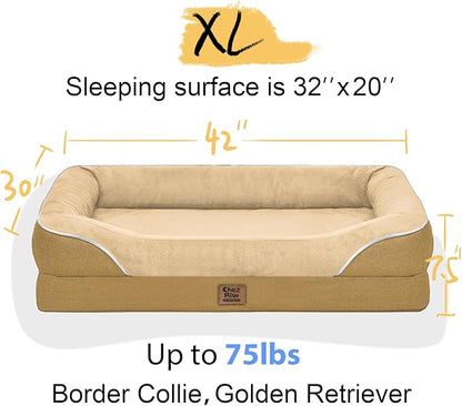 Orthopedic XL Large Dog Bed - Removable Bolster &amp; Waterproof Washable Cover for Pet Extra Large Bed with Foam Support Non-Slip Bottom Dog Beds