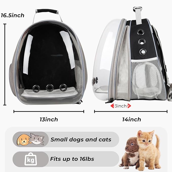 Lollimeow Cat Carrier Backpack, Bubble Expandable Backpack Carrier, Pets and Small Dogs,Airline-Approved, Designed for Travel, Hiking, Walking &amp; Outdoor Use (Front Expandable-Black)