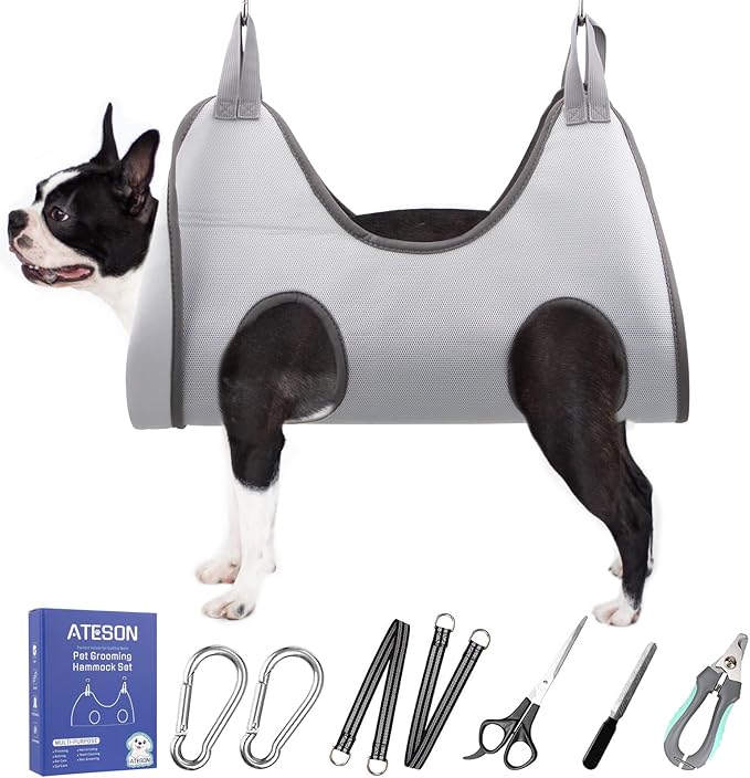 Pet Grooming Hammock Harness for Small Dogs &amp; Cats Nail Trimming, Dog Sling for Cutting Nails, Dog Hanging Holder Hanger with Nail Clippers, Nail File, Scissors