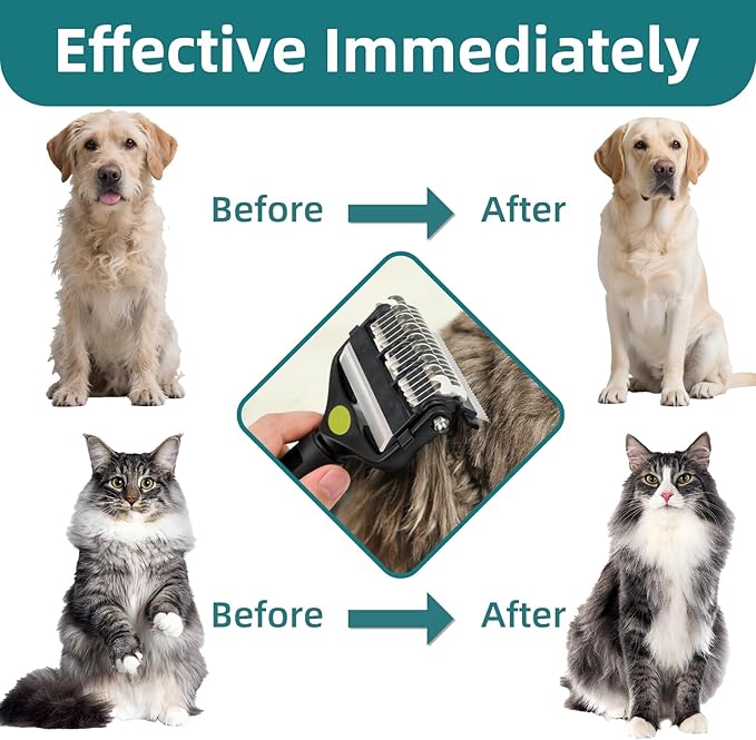 3-IN-1 Pet Grooming Tool - Undercoat Rake, Dematting Comb &amp; Deshedding Brush for Cats &amp; Dogs - Removes Mats, Tangles &amp; Loose Fur, Reduces Shedding &amp; Prevents Hair Mess (Green)