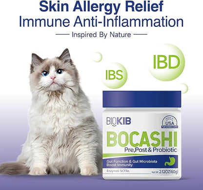 BOCASHI Probiotics for Dogs &amp; Cats, Pet Fermented Nutritional Powder - for Digestive Health, Gut Support, Diarrhea &amp; Constipation, Immune Booster - Natural, Made in USA - 60 Scoops