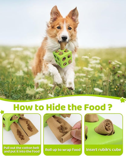 Interactive Puzzle Dog Toy Encourage Natural Foraging Skill, Durable Dog Enrichment Toy Snuffle Cube Cloth Strip with Hide &amp; Seek Food, Slow Feeder for Mind Stimulate &amp; Stress Relief (Green)