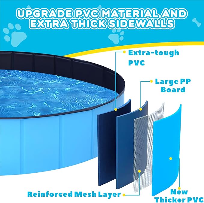 Extra Large Collapsible Dog Pool,97"x16" Anti-Slip Portable Swimming Pool Bathing Tub,Hard Plastic Kiddie Pool for Pets Dogs Cats &amp; Kids…